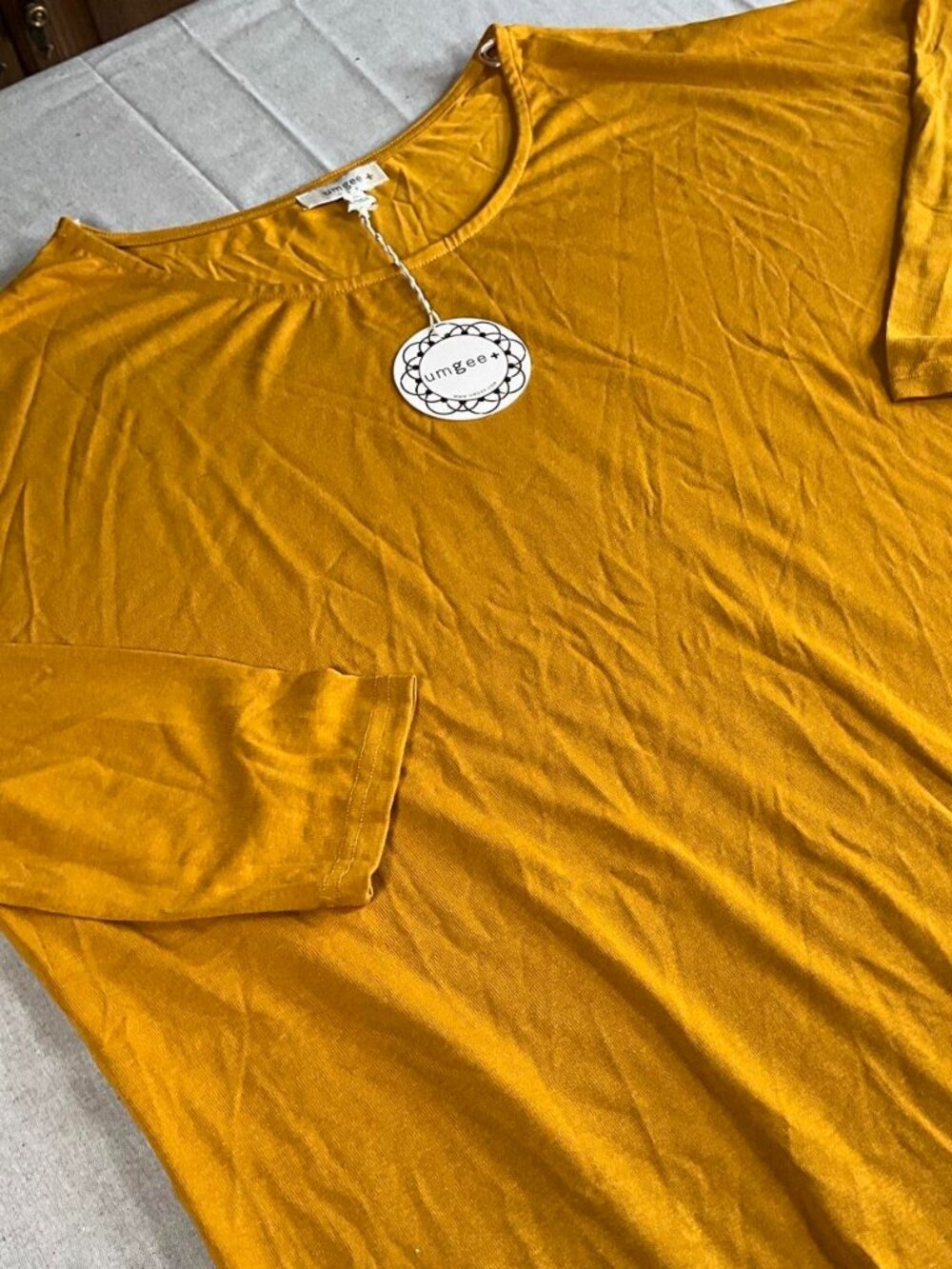 NWTs Womens Umgee Mustard 1/4 Sleeve Stretch Top Soft Knit Tunic (XXLarge)